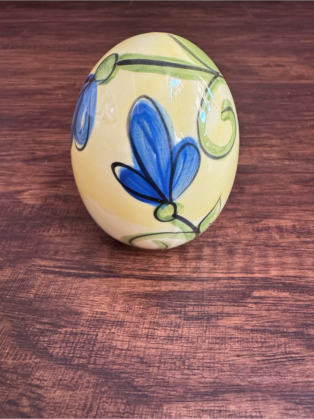 Vicki Carroll Hand-Painted Ceramic Decorative Egg with Blue Floral Design - Picture 3 of 6